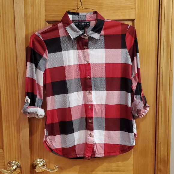 Red checkered button up top - Picture 1 of 7